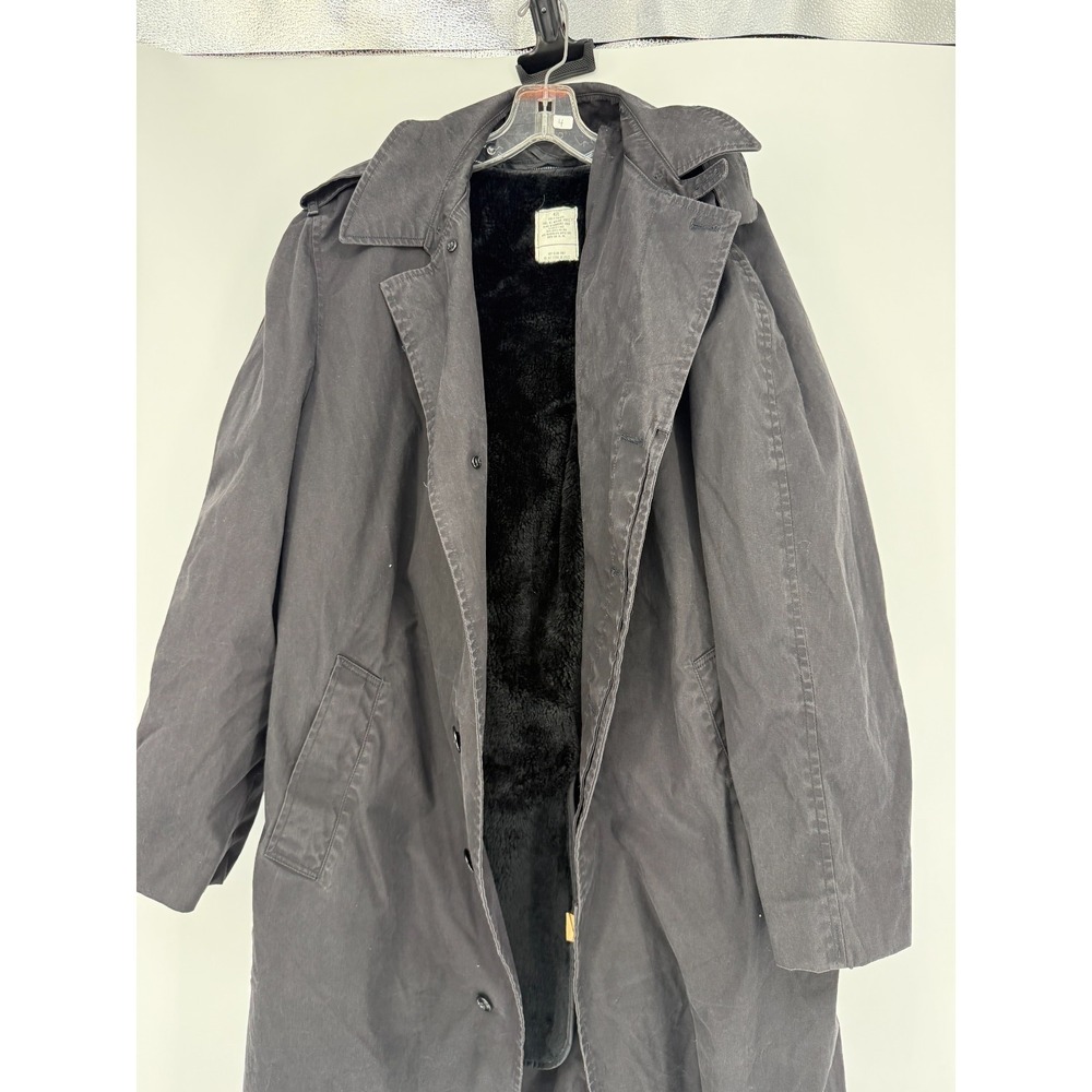 US Military All Weather Black Trench Coat Removable Liner 42L Vtg